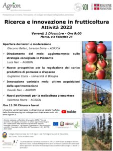 1 dicembre 2023 - Ricerca e innovazione in frutticoltura - Attività 2023 @ Centro sperimentale frutticolo - Agrion
