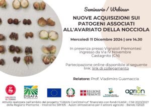 11/12/2024 - Seminario Nuove Acquisizioni sui patogeni associati all'avariato della nocciola @ Vignaioli Piemontesi